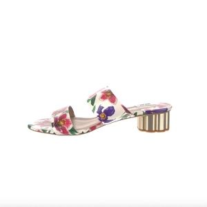 SALVATORE FERRAGAMO Leather Floral Print Slides